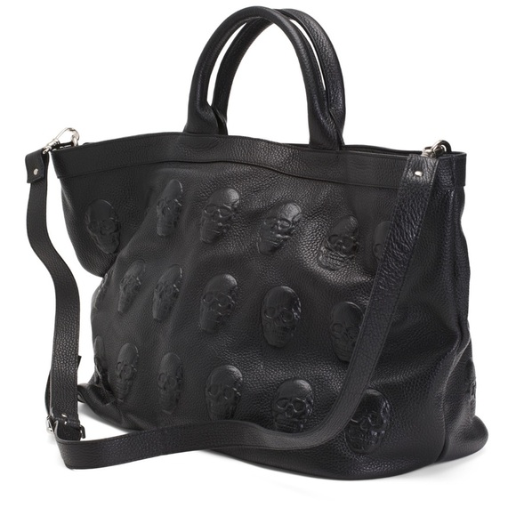 IO Pelle Italia Skull-Embossed Leather Tote/Weekender / bag / tote bag/Halloween - Picture 1 of 3